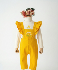 Alternative view of Conjunto Bebé Mostaza y Crudo | Enterito Bengalina + Remera Bordada