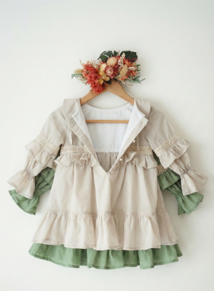 Alternative view of Vestido Amelia de Voile Natural con Puntillas y Forro de Poplín